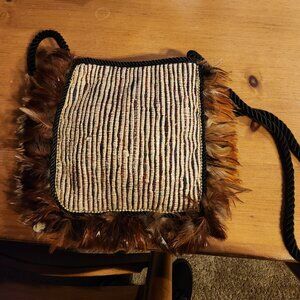 Handmade Gold bag with feathers